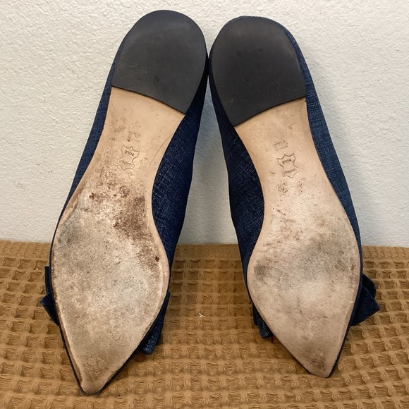 Tory Burch Sz 7 M Rosalinda Blue Suede Denim Pointed Flat with Bow Ballerinas - Picture 6 of 10
